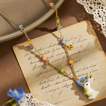 Cute Bunny With Flower Necklace