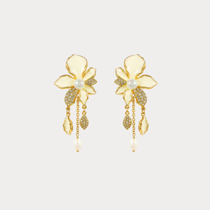 White Iris Flower Earrings