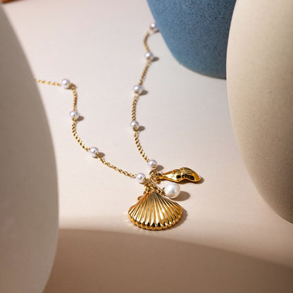 Pearl Whelk Charm Necklace