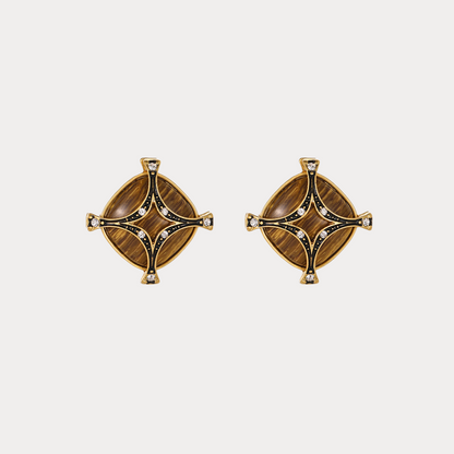 Vintage Cross Lattice Chrysoberyl Earrings