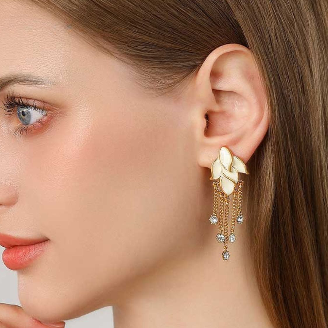 Golden Leaf Tassel Earrings