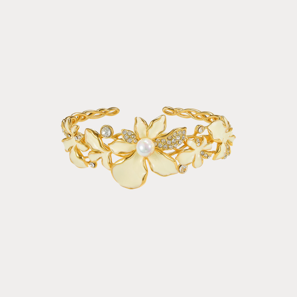 White Iris Flower Cuff Bracelet