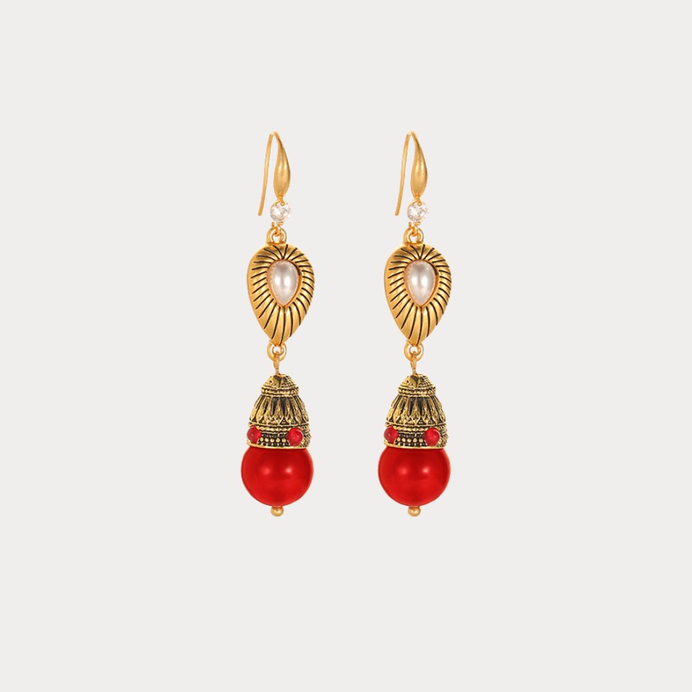 Vintage Scarlet Heart Drop Earrings