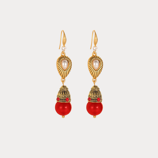 Vintage Scarlet Heart Drop Earrings