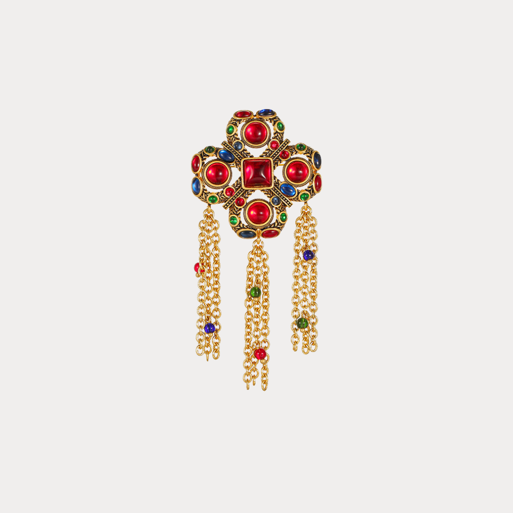Vintage Scarlet Charm Tassel Brooch