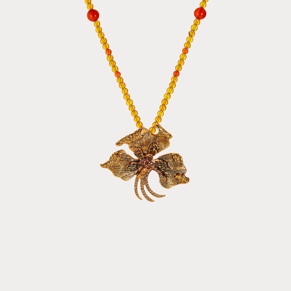 Vintage Golden Blossom Beaded Necklace