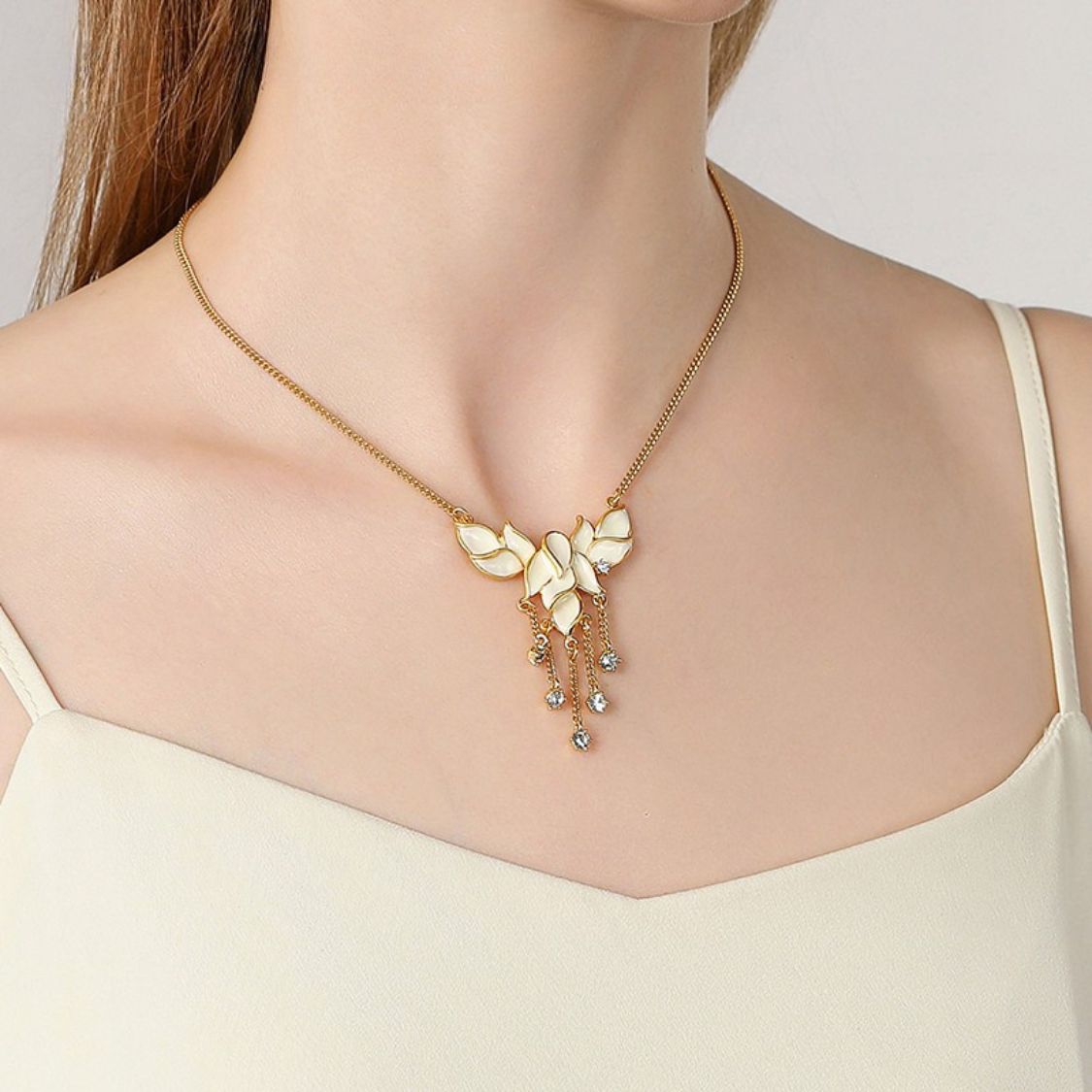 Golden Leaf Tassel Necklace