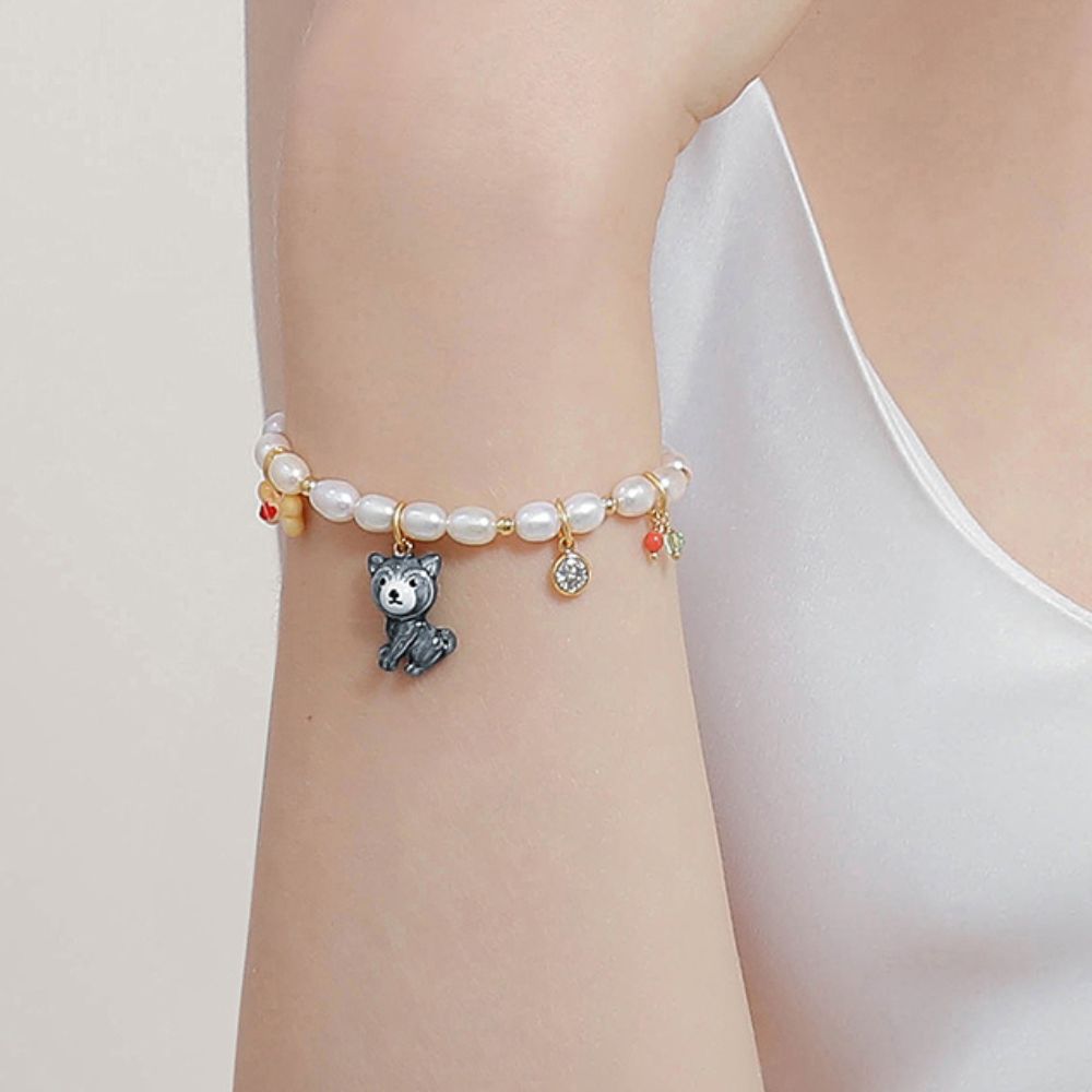 Husky Puppy Pearl Bracelet