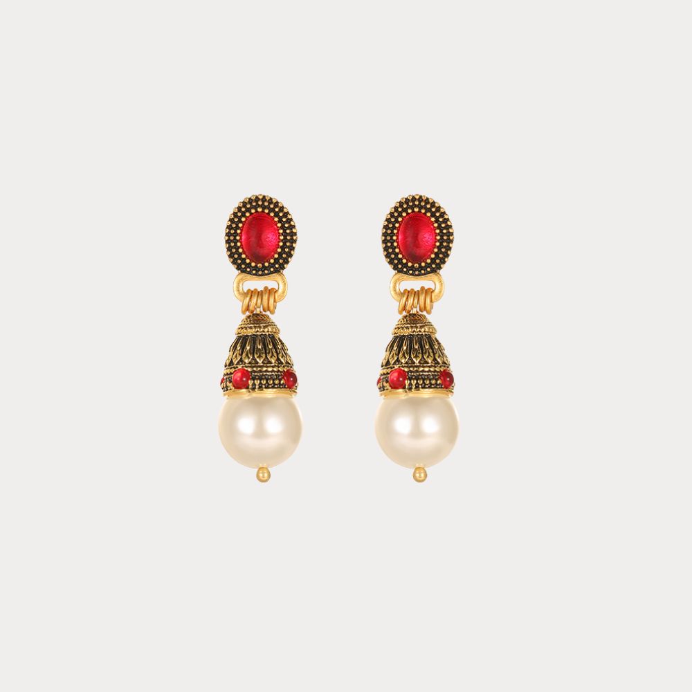 Vintage Ruby Crest Drop Earrings