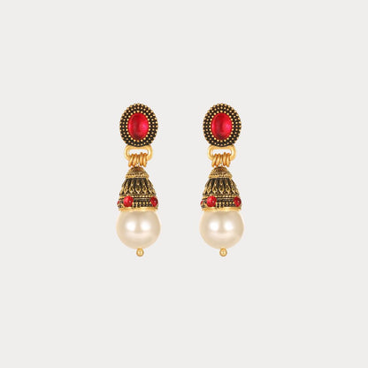 Vintage Ruby Crest Drop Earrings