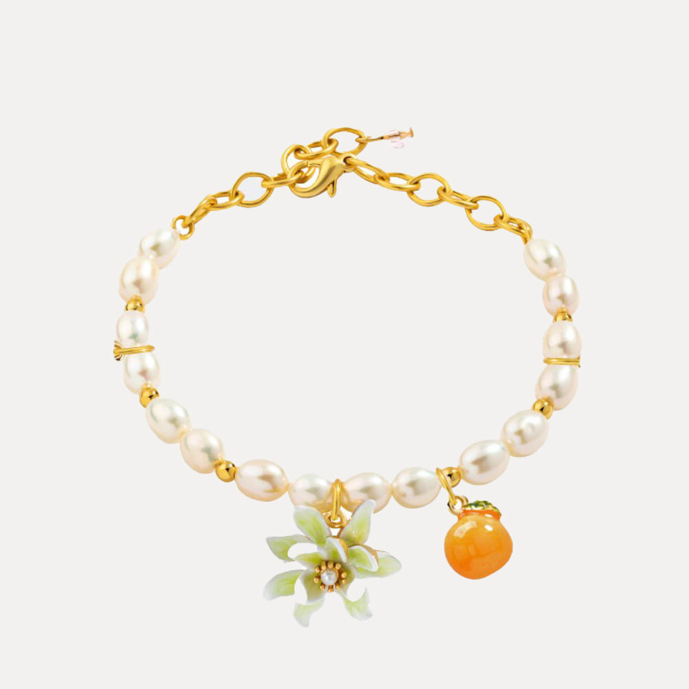 Orange Bracelet With Flower & Pearl