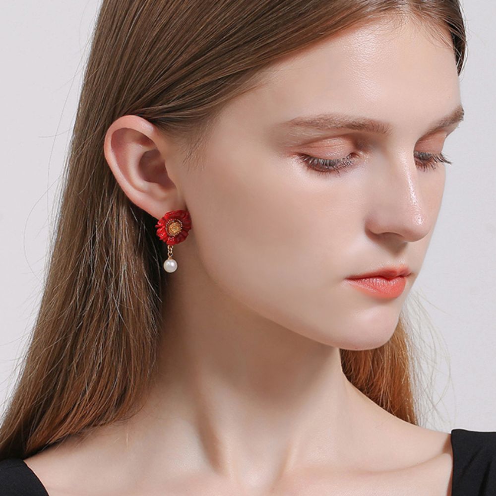 Red Daisy Earring