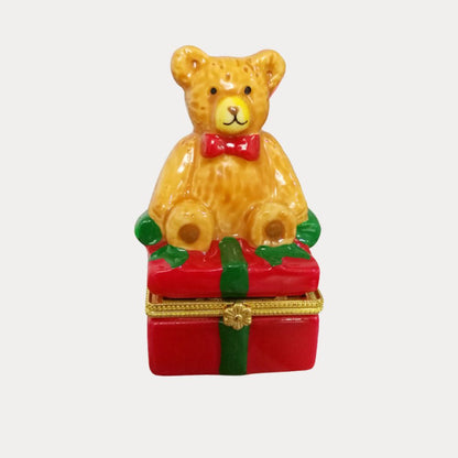 Teddy Bear on Gift Box Trinket Box