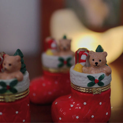 Christmas Teddy Bear Stocking Trinket Box