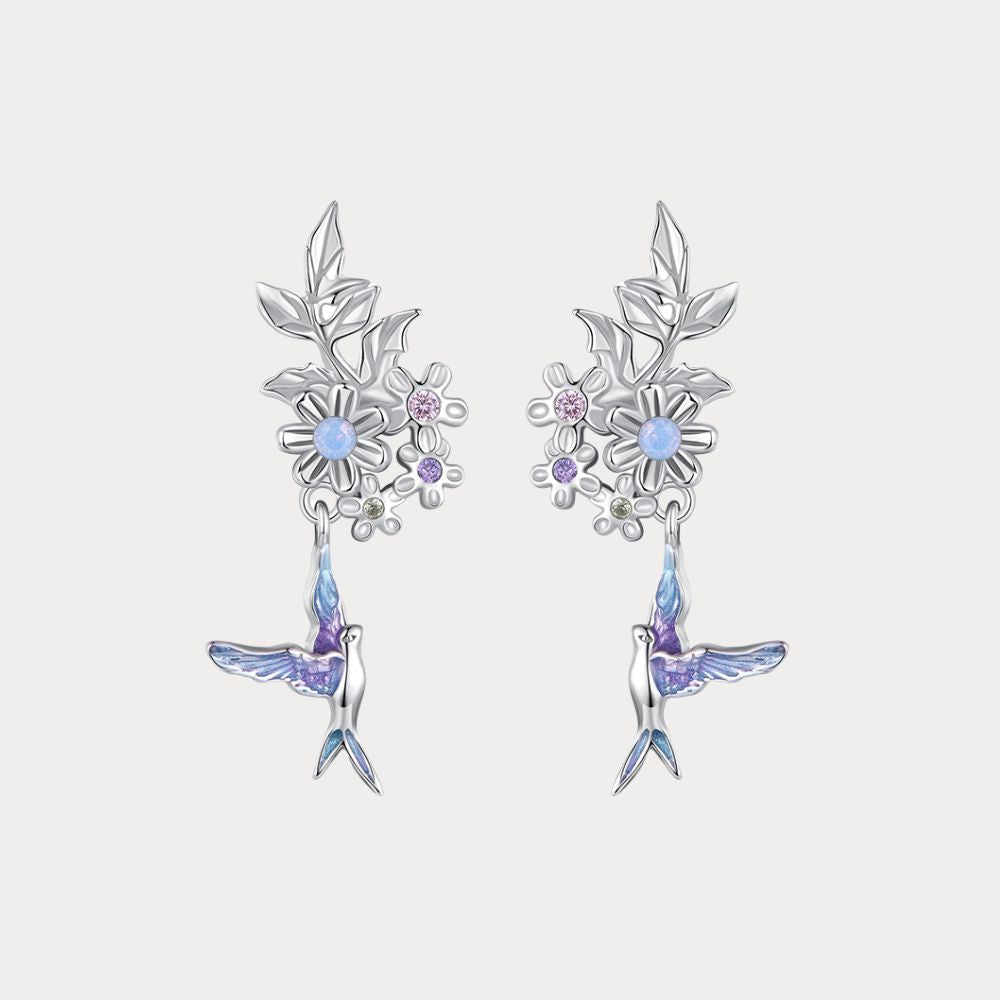 Purple Blossom Bird Earrings