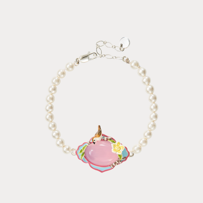 Pink Agate Garden Bird Pearl Bracelet