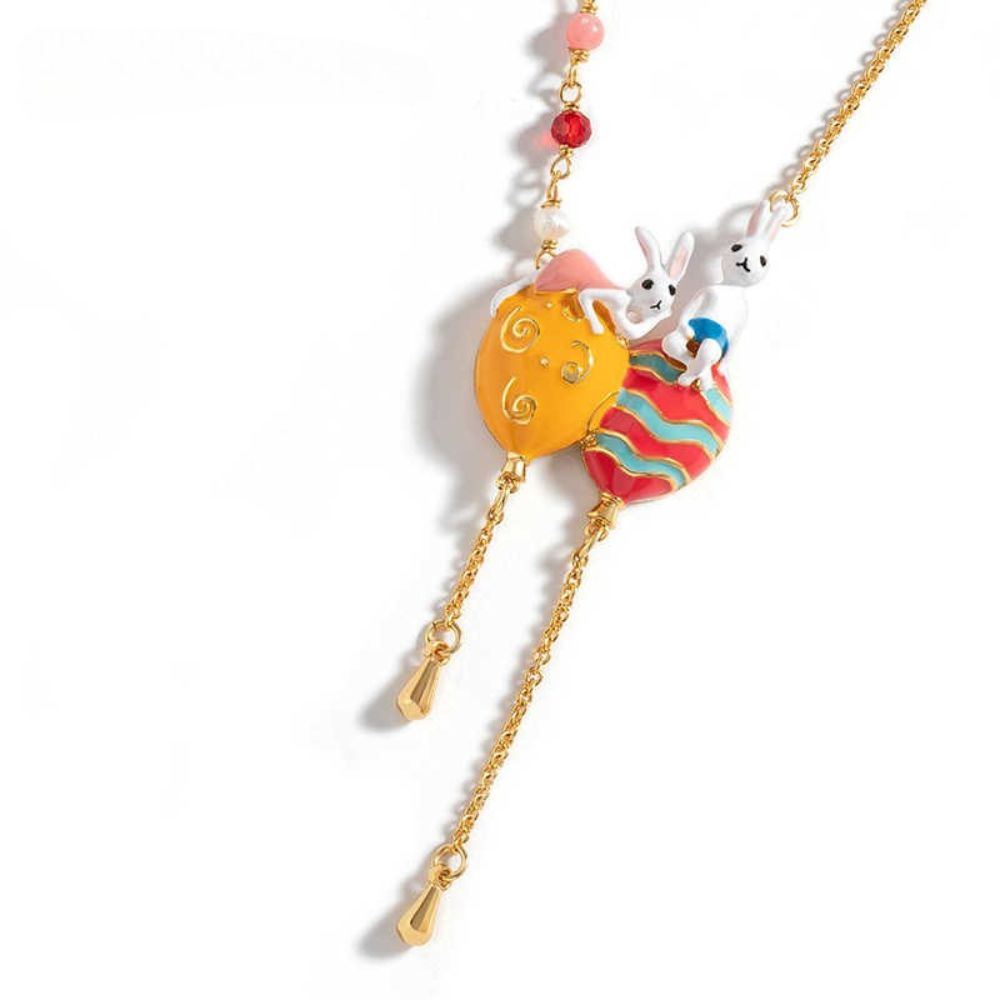 Bunny Couple Hot Air Balloon Necklace