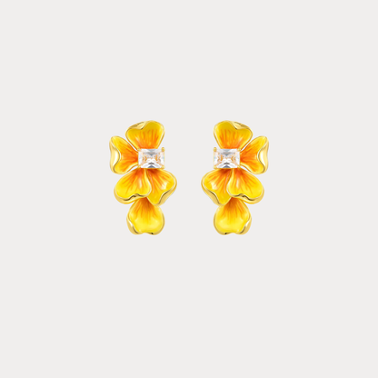 Golden Pansy Stud Earrings