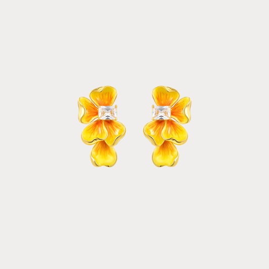 Golden Pansy Stud Earrings