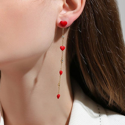 Red Heart Drop Earrings