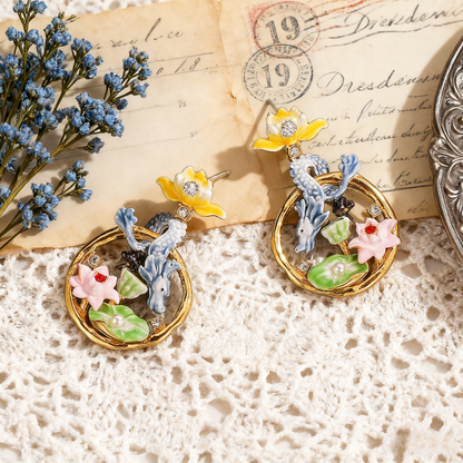 Dragon Lotus Hoop Earrings