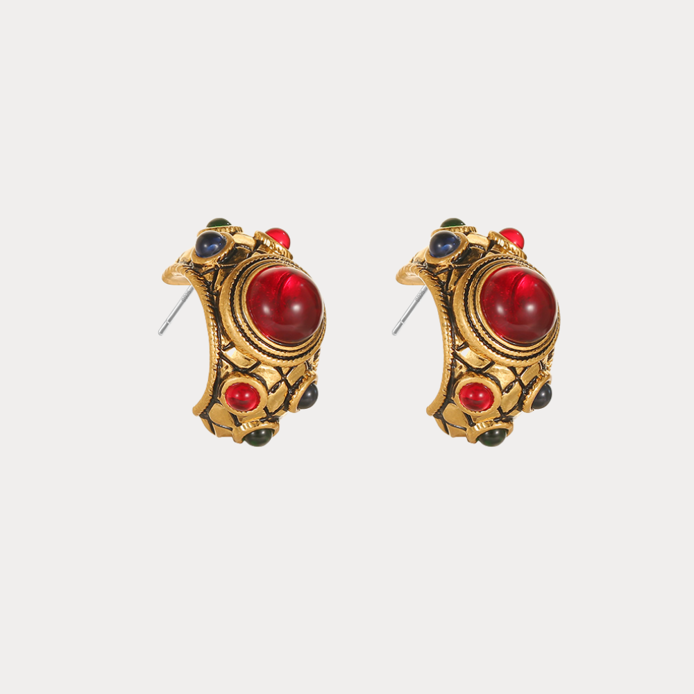 Vintage Gemstone Hoop Earrings