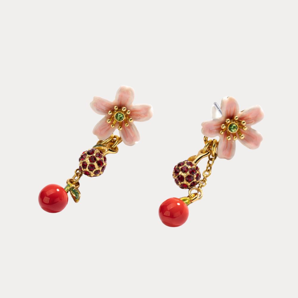 Peach Blossom & Cherry Stud Earrings