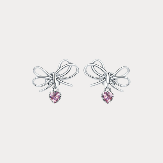 Christmas Bow Heart Earrings