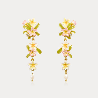 Plumeria Pearl Drop Earrings
