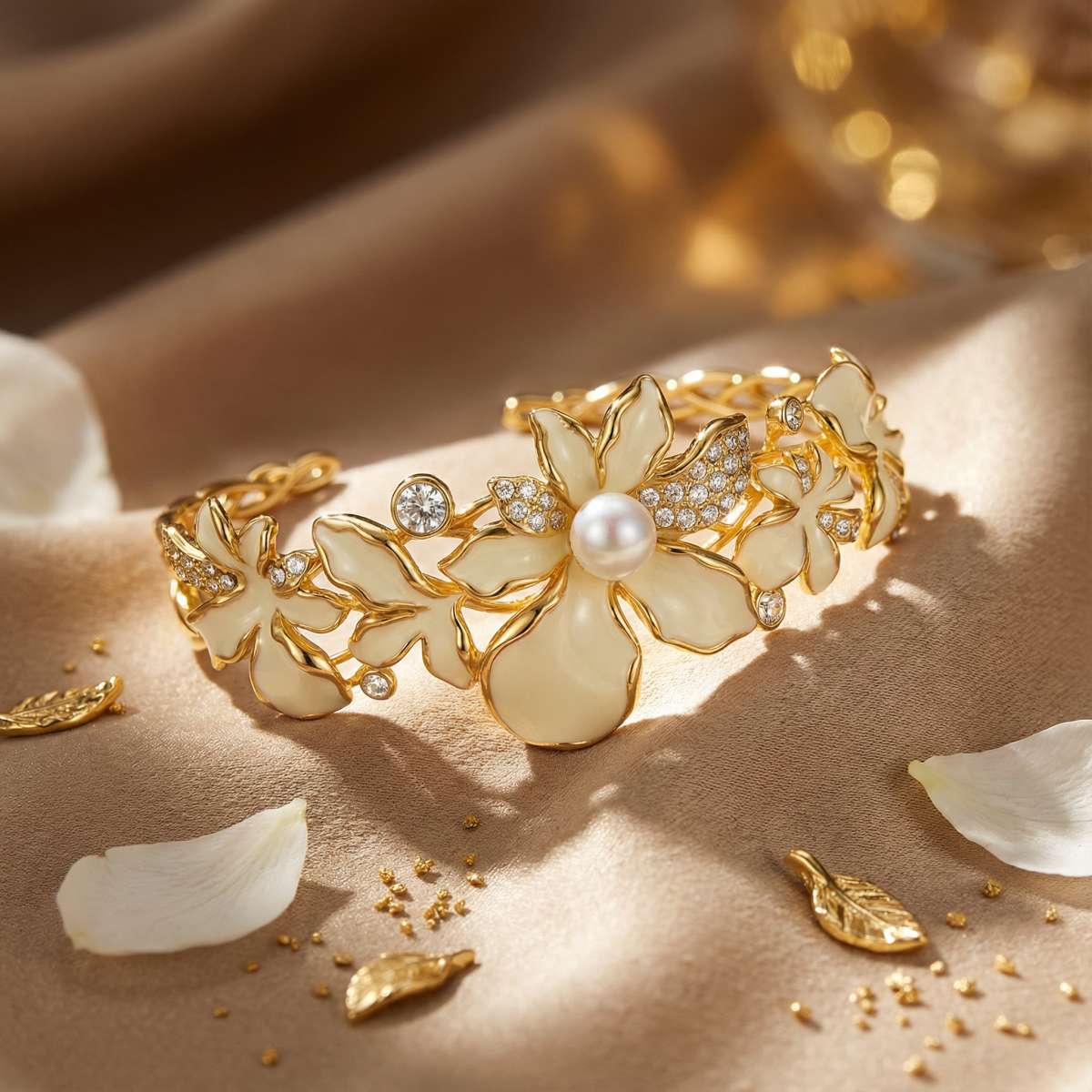 White Iris Flower Cuff Bracelet