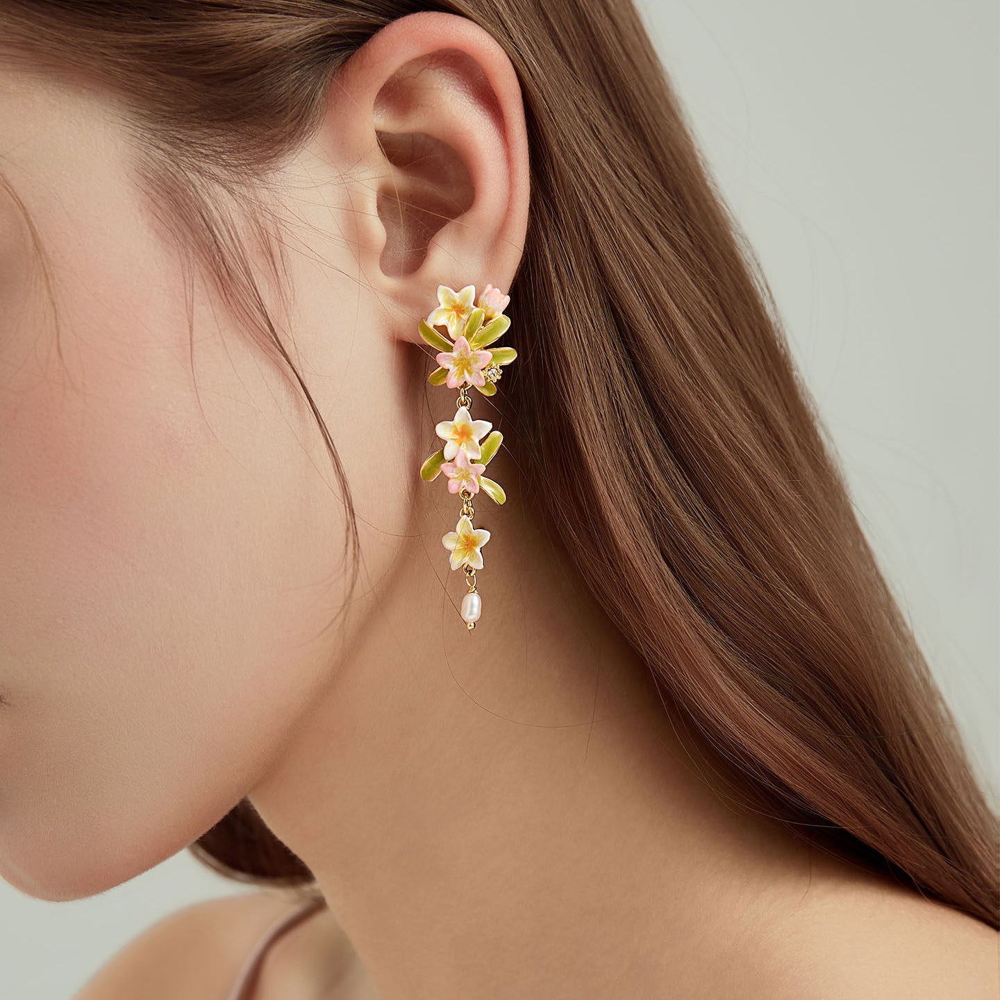 Plumeria Pearl Drop Earrings