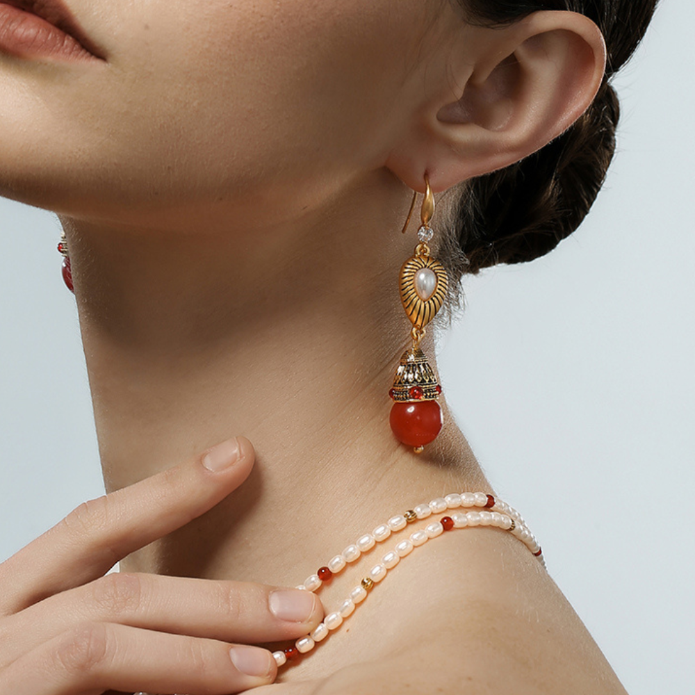 Vintage Scarlet Heart Drop Earrings
