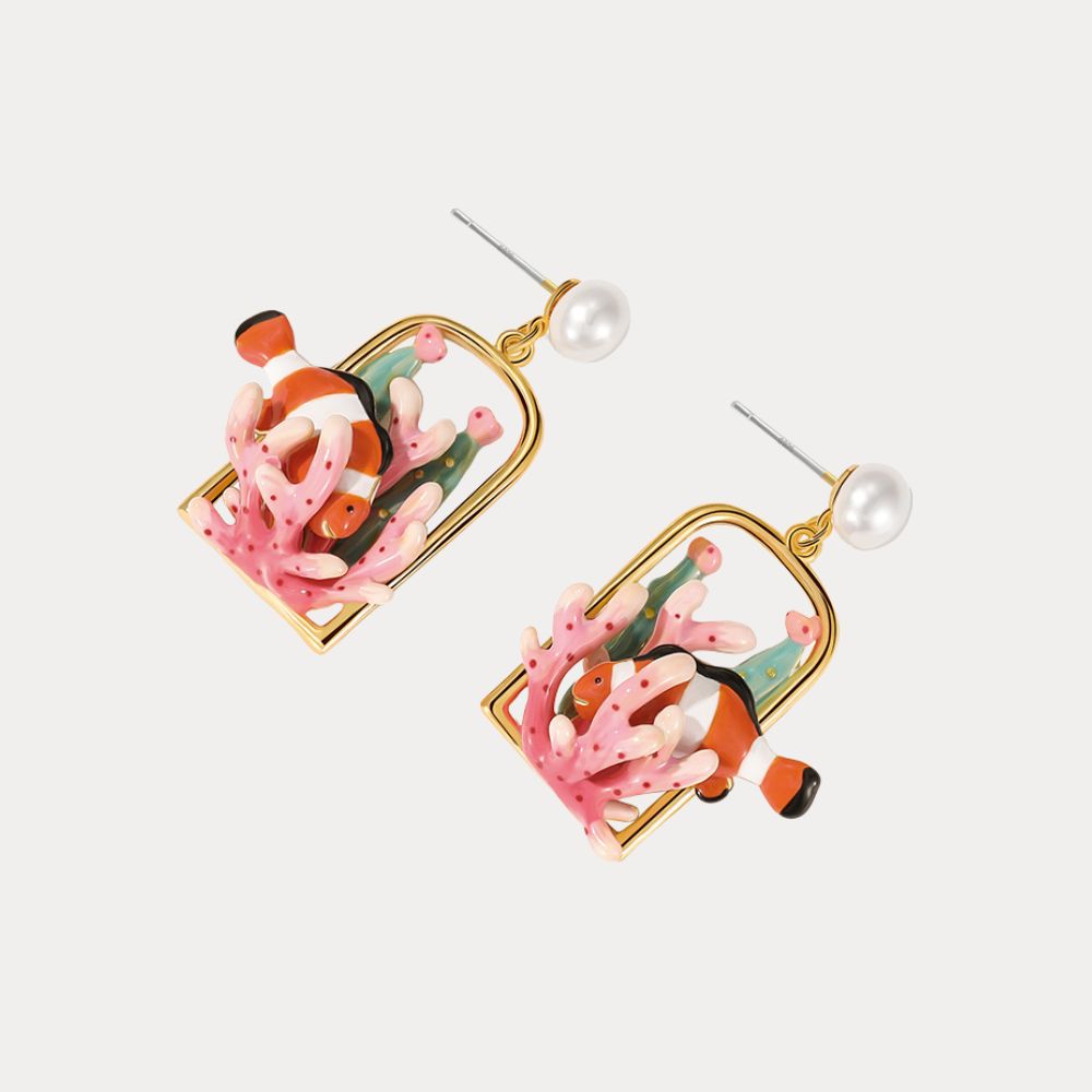 Coral Reef Clownfish Pearl Earring