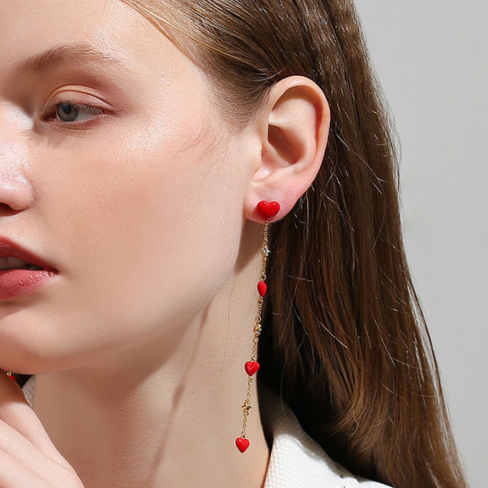 Red Heart Drop Earrings