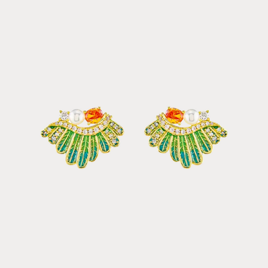 Emerald Feather Earrings
