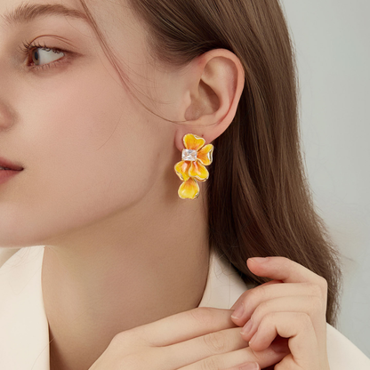 Golden Pansy Stud Earrings
