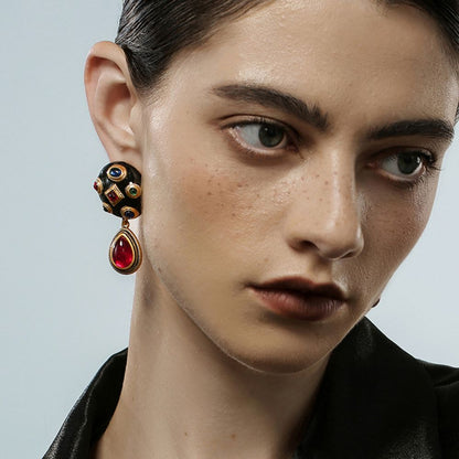 Vintage Gem Dome Drop Earrings