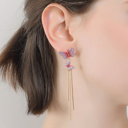 Forest Butterfly Tassel Earrings