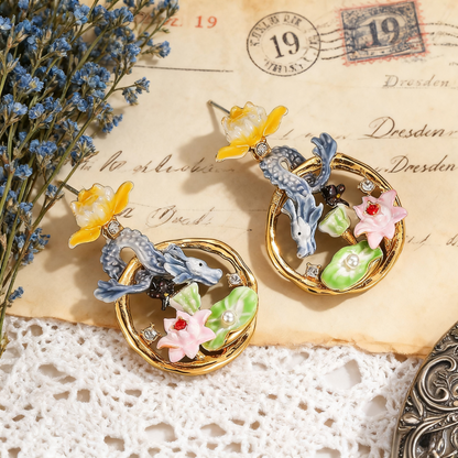 Dragon Lotus Hoop Earrings