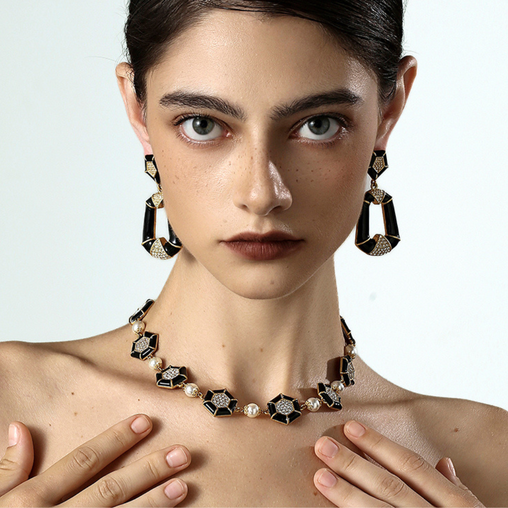 Vintage Hexagon Pearl Necklace