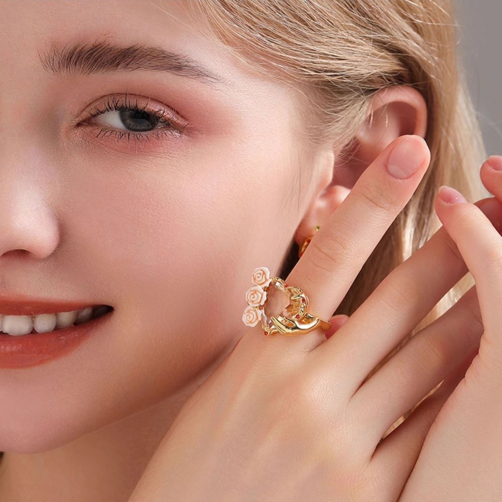 Champagne Rose Flower Heart Ring