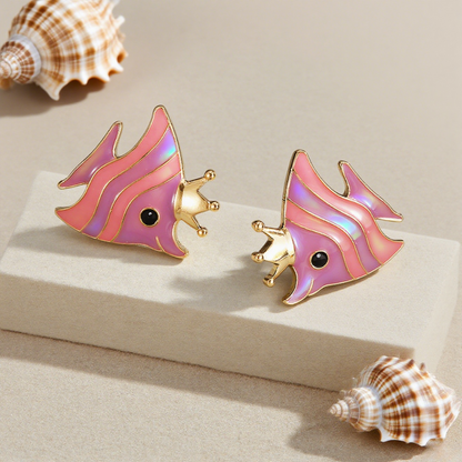 Pink Crown Fish Earrings