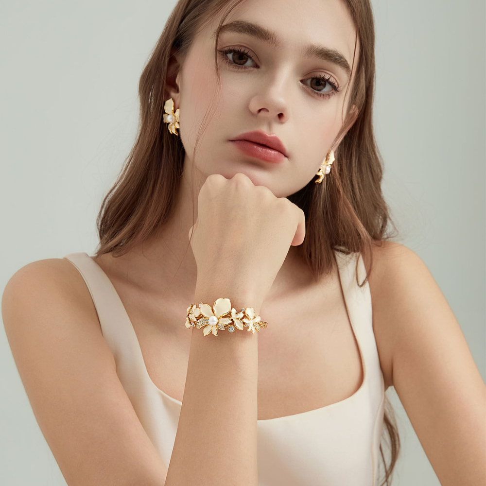 White Iris Flower Cuff Bracelet