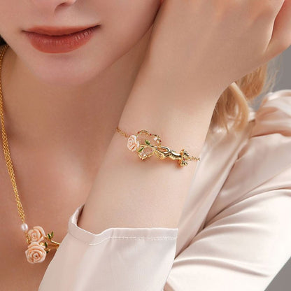 Champagne Rose Flower Heart Bracelet