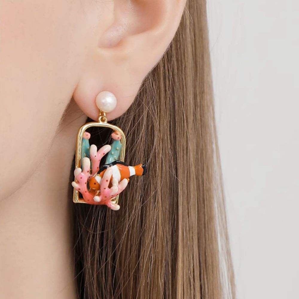 Coral Reef Clownfish Pearl Earring