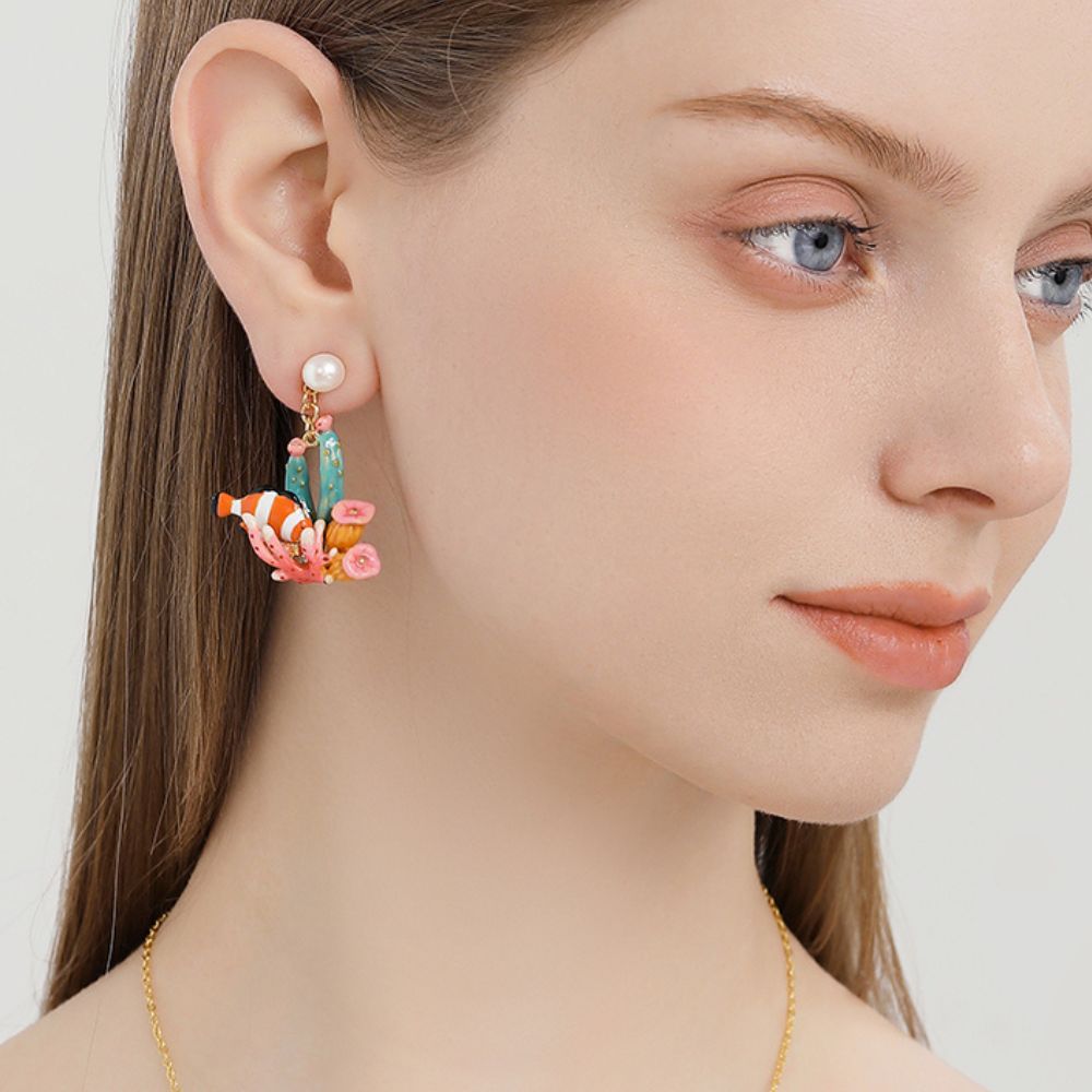 Coral Reef Clownfish Pearl Earring