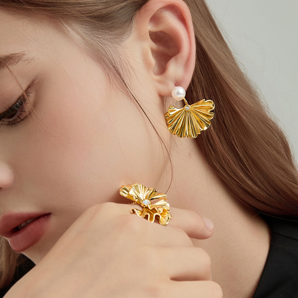 Gold Ginkgo Leaf Earrings