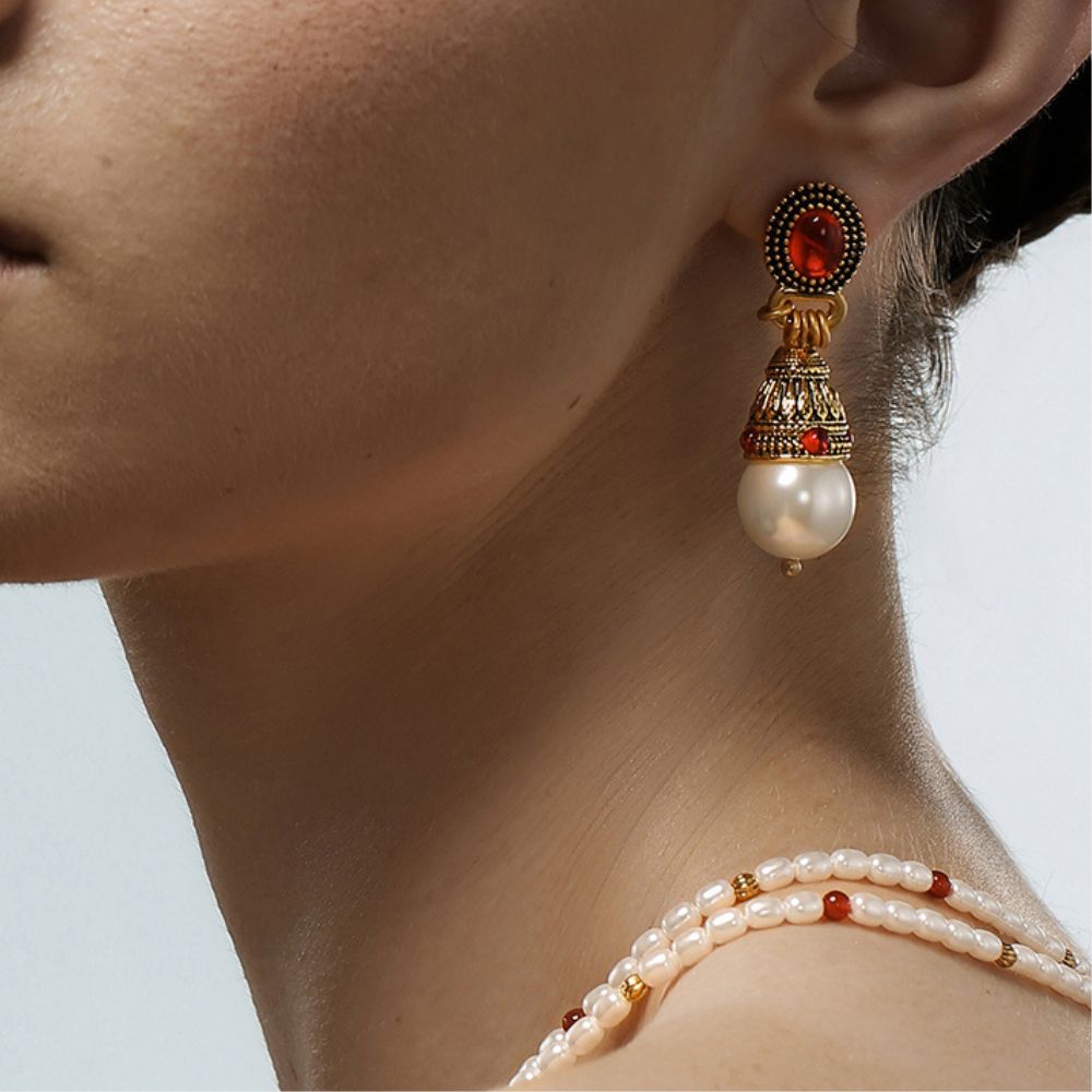 Vintage Ruby Crest Drop Earrings