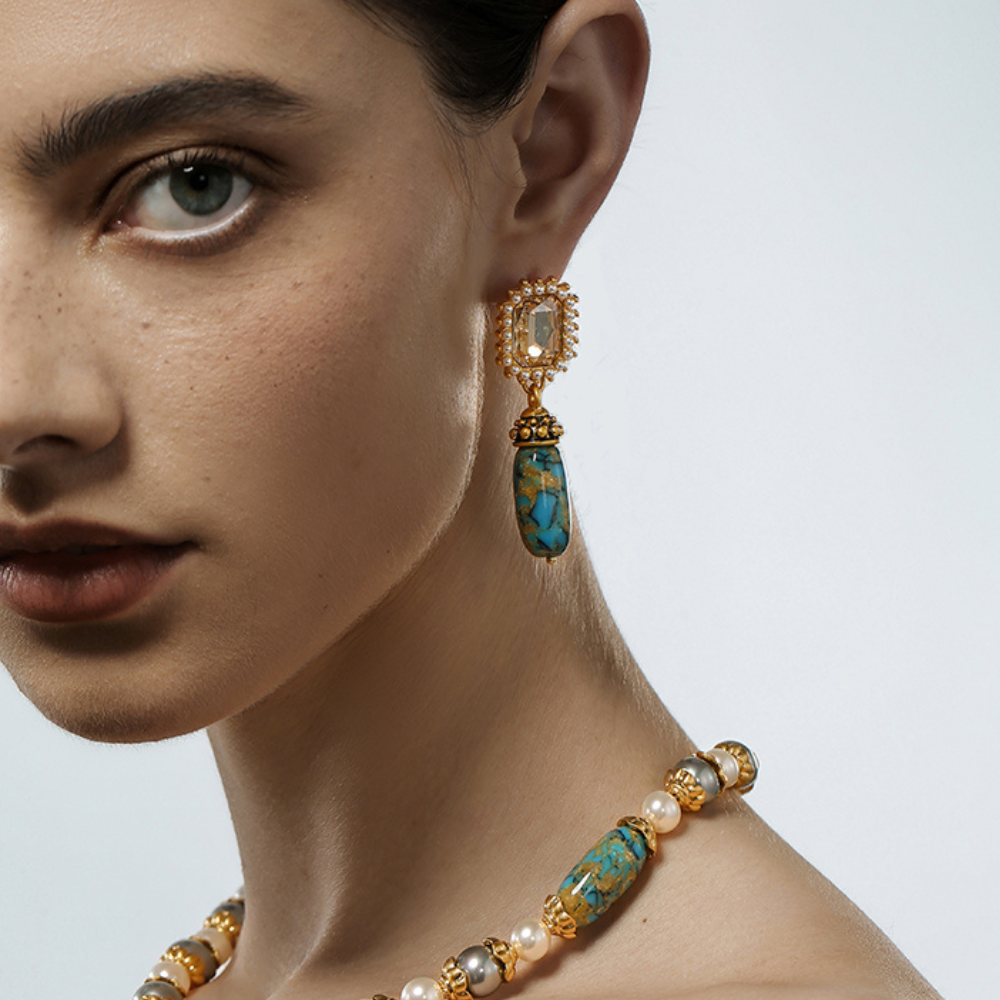 Vintage Ocean Gem Beaded Earrings