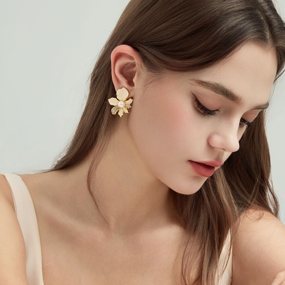 White Iris Flower Stud Earrings